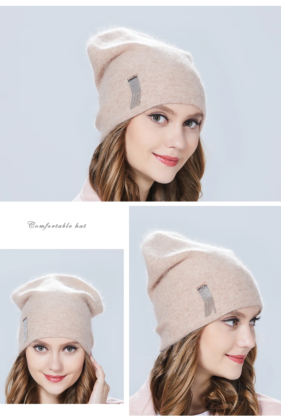 Liliyabaihe Осень зима шапка женская шапка с ангорой шерсть трикотажные Бахрома украшения теплый шапки