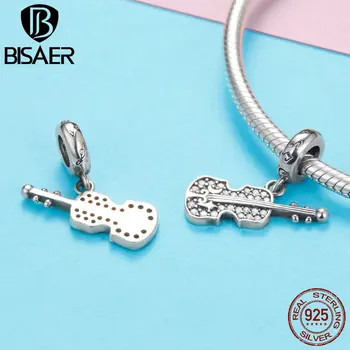 

BISAER Genuine 925 Sterling Silver Music Violin Pendant Charms for Women Necklace and Charm Bracelet Female Jewelry GXC1078