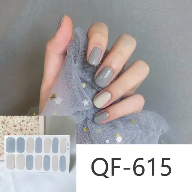 14tips/sheet Milk Heart Nail Wraps Polish Decals Strips Jump Cross Color Glitter 3D Adhesive Full Nail Art Stickers Matte Nails NO.8