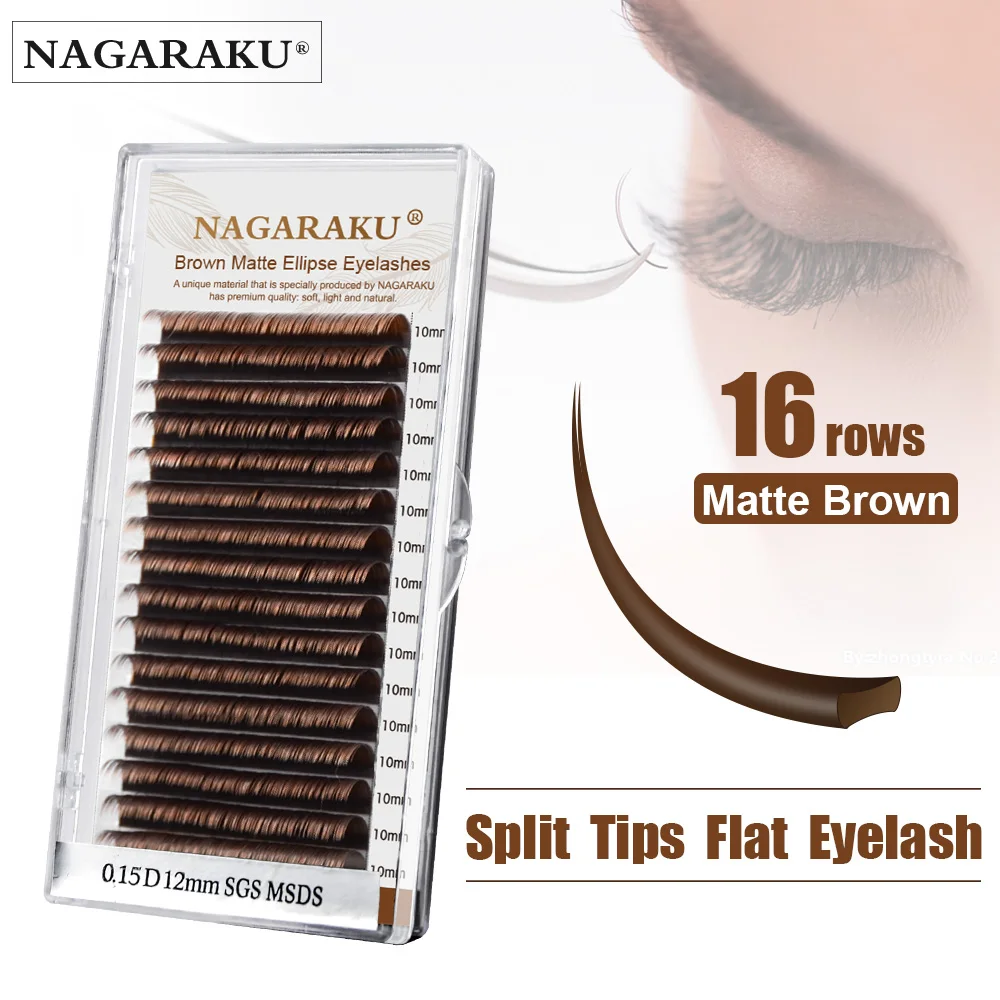 

NAGARAKU matte brown split tips ellipse eyelash extensions premium mink natural super soft