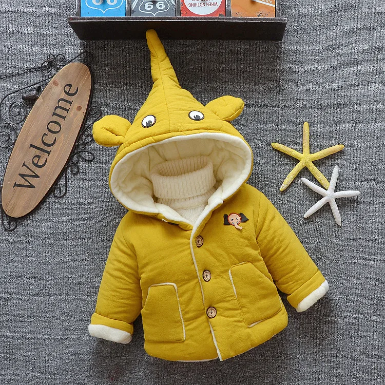 Winter BOY'S Cartoon Hooded Cotton-padded Clothes 1-3 Years Old Male Baby Brushed And Thick Cotton-padded Jacket Children Warm C