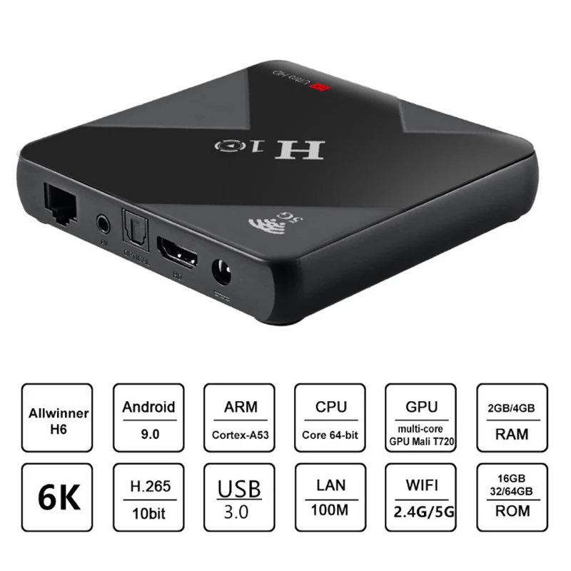 H10 Smart TV Box Allwinner H6 Android 9.0 4K TV Box 4GB RAM 32GB/64GB EMMC ROM 5G WIFI LCD Digital display HD H.264 Set Top Box