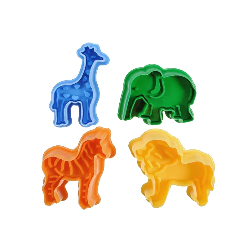 4pcs/Set Press-out Cookie Cutters Elephant Lion Zebra Giraffe Shape Bakeware DIY Biscuit Cake Mold Fondant Tools GH012 | Дом и сад