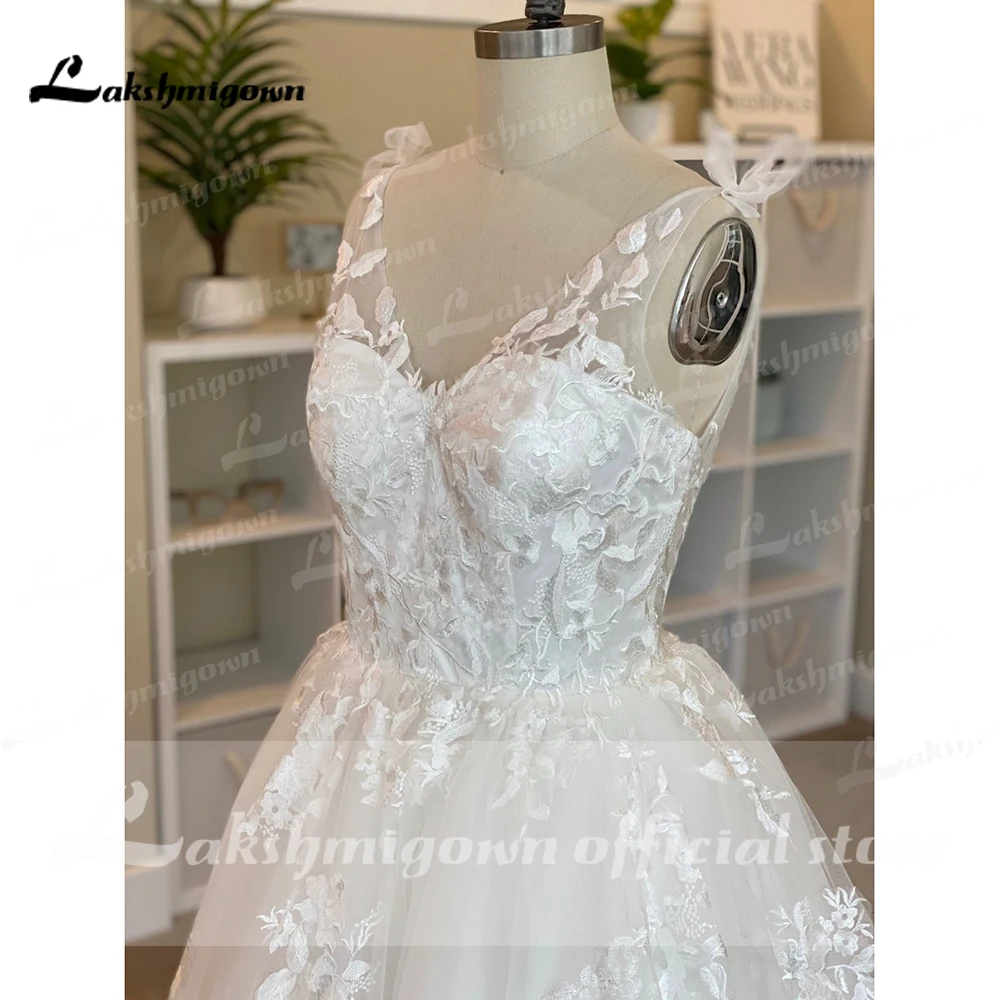 Short Wedding Dresses Summer 2021 Tea Length Robe De Mariée V-Neck Lace appliques Bride Dress Vestido De Novia 5