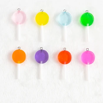 

16pcs/lot 42*19mm Charms For Pendant Earrings Keychain Diy Flatback Glitter Resin Lollipops Round colorful Candy