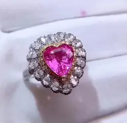 Кольцо с розовым сапфиром Настоящее чистое 18 K натуральное нетепло розовые драгоценные камни-сапфиры 2.09ct бриллианты камень женское кольцо