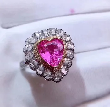 

Pink Sapphire Ring Real Pure 18 K Natural Unheat Pink Sapphire Gemstones 2.09ct Diamonds Stone Female Ring