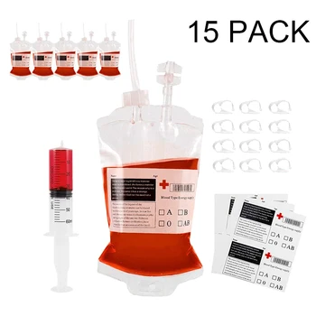 

15 Pcs Reusable Blood Bag for Drinks Halloween Container with Syringe Set,for Cosplay Halloween Zombie Party