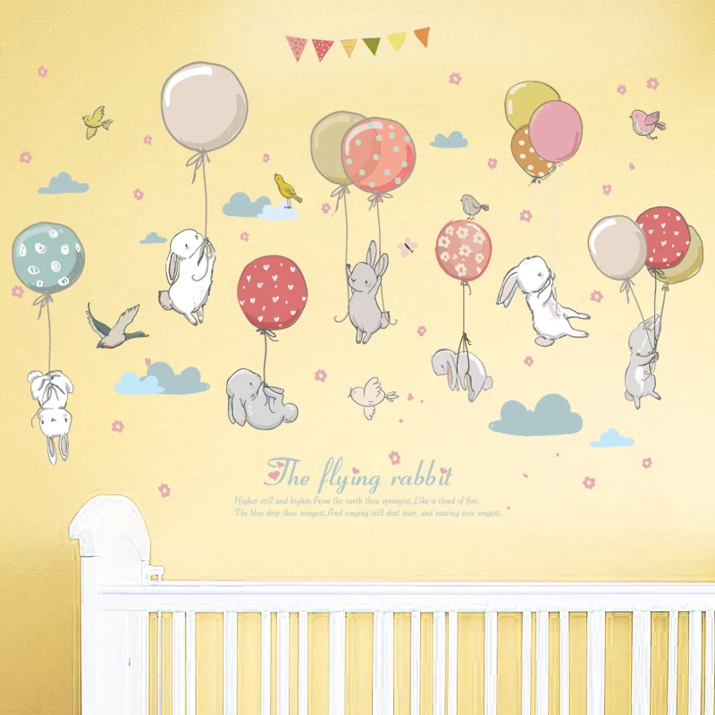 Мультфильм наклейки на стену милый кролик шар луна звезды облако украшение для детской комнаты Декор Спальни Съемный ПВХ Виниловые наклейки