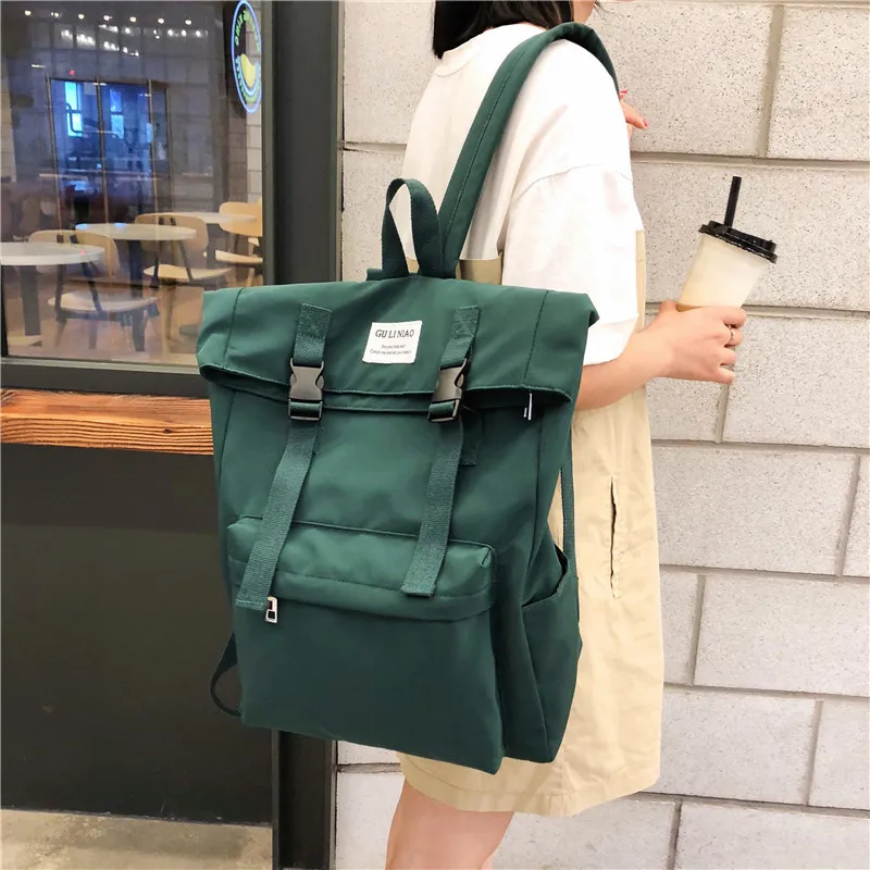 

Fashion Crimping Buckle Backpack Unisex Nylon Schoolbags Large Capcity Solid Color Outdoor Backpacks for Teenage Student Bookbag
