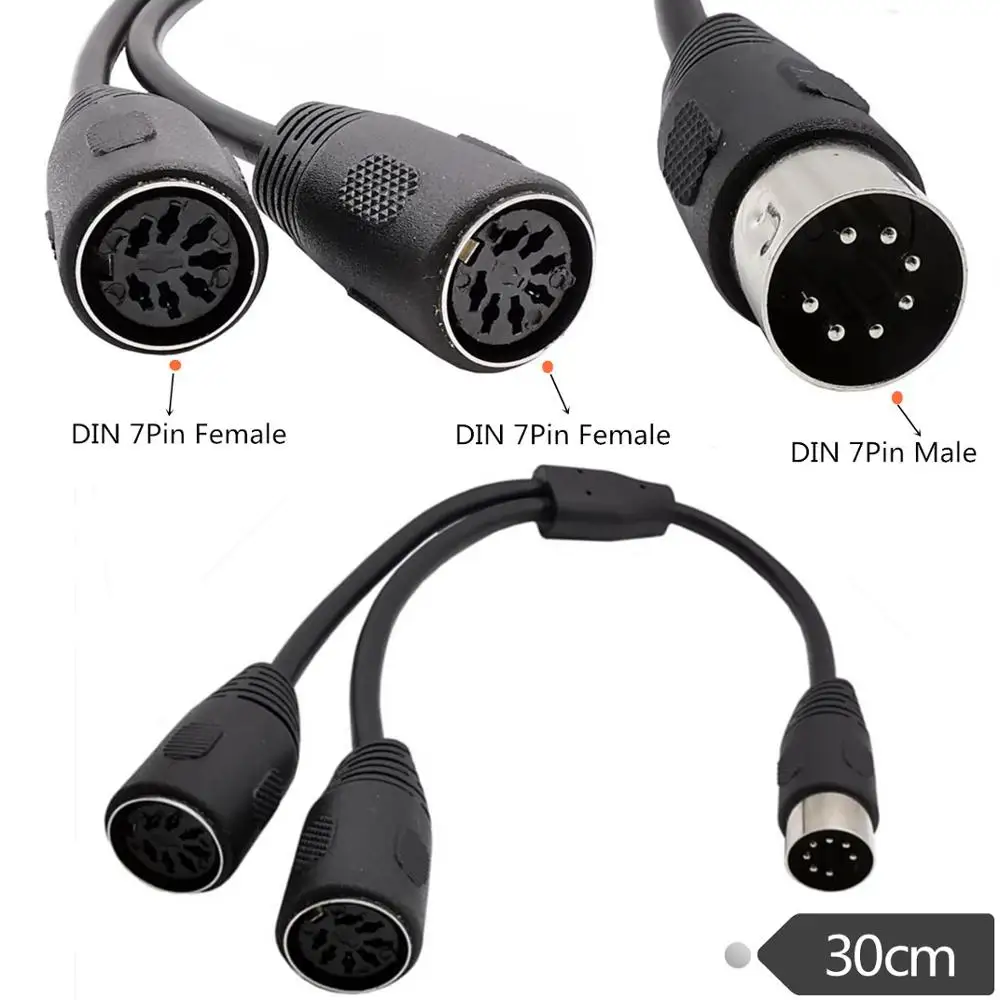 

MIDI DIN 7-Pin Splitter Y Adapter 7-Pin Male To 2 Female Cable 0.3m 1 Male Plug To 2x Female Socket