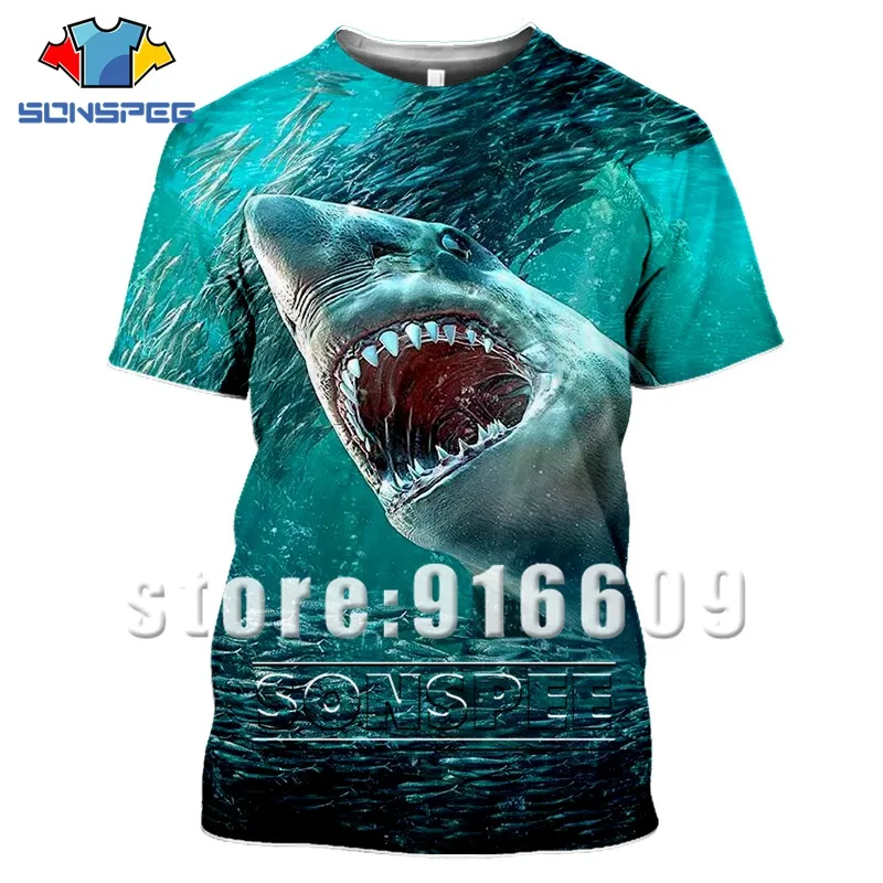 Летняя футболка Harajuku с 3D принтом в виде животного акулы женская и мужская уличная