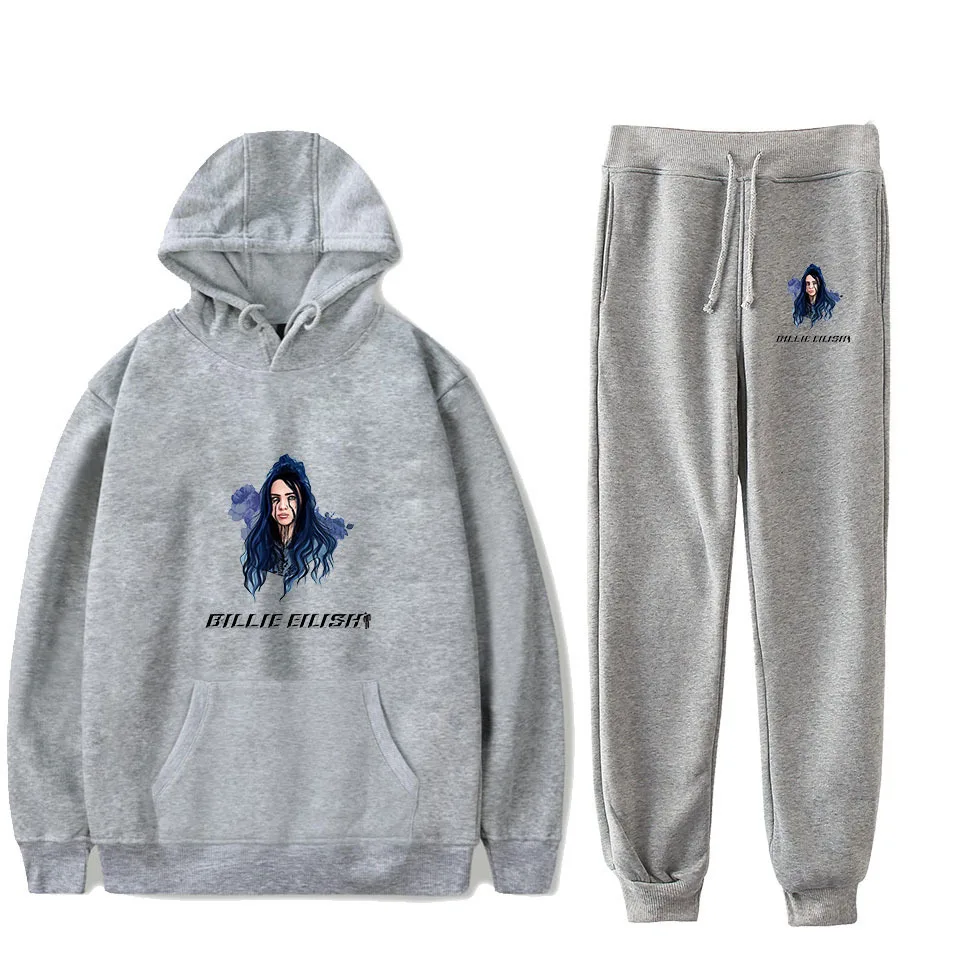 Новинка Billie Eilish, модный свитер с капюшоном и длинными рукавами, 2 шт., Billie Eilish, Женский/мужской спортивный костюм, толстовки, штаны, Модный повседневный