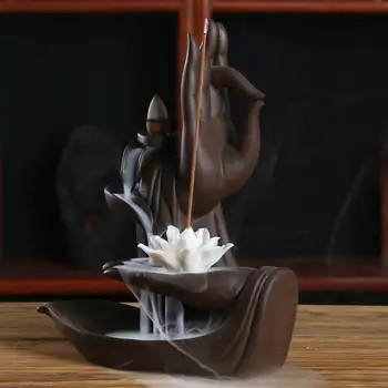 

Backflow Incense Burner Purple Sand Baddha Hand Incense Stick Holder Smoke Waterfall Handicraft Incense Holder Decorative Buddha