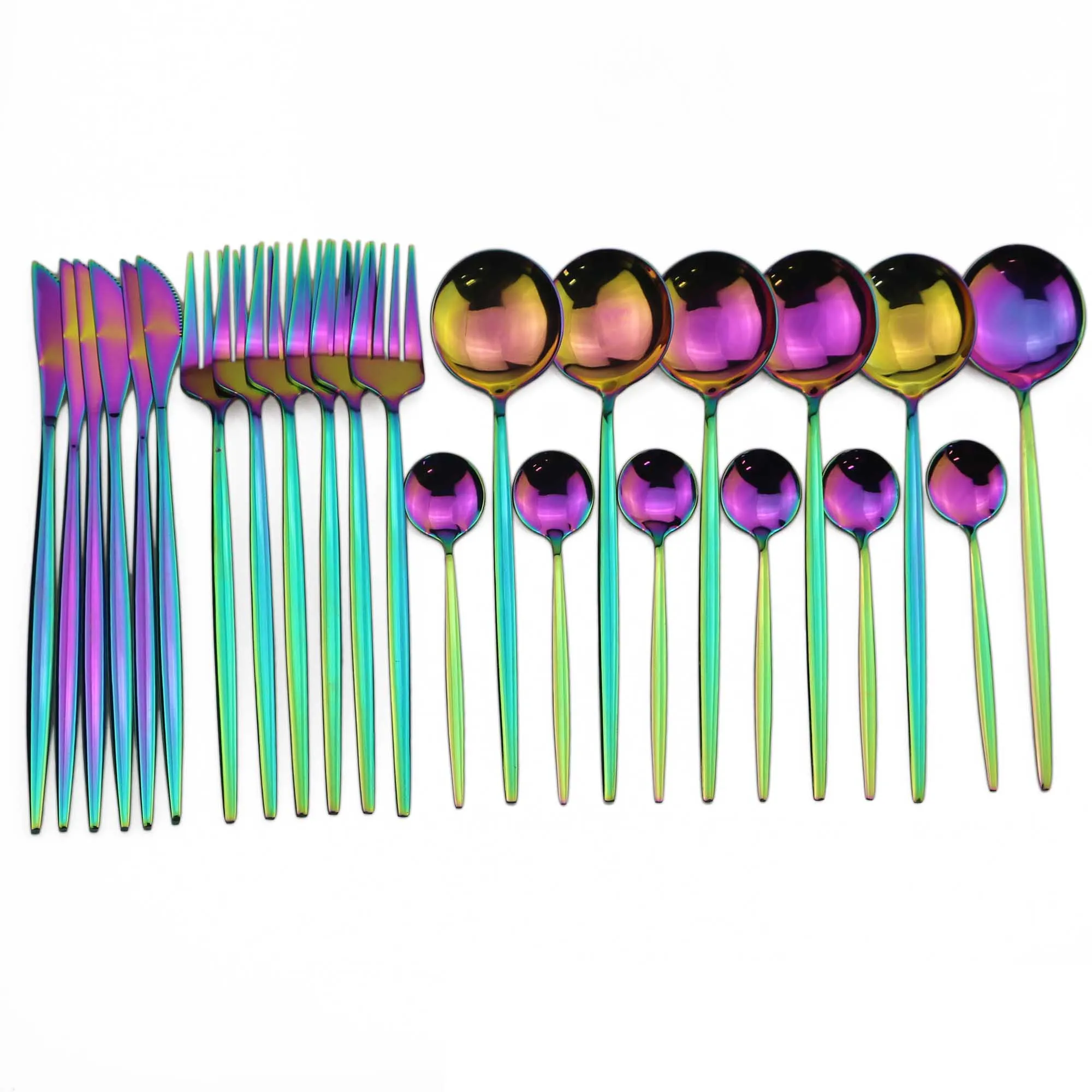 

24-Piece Rainbow Cutlery Set 304 Stainless Steel Knife Fork Spoon Teaspoon Dinnerware Set Tableware Set Silverware Set Wholesale