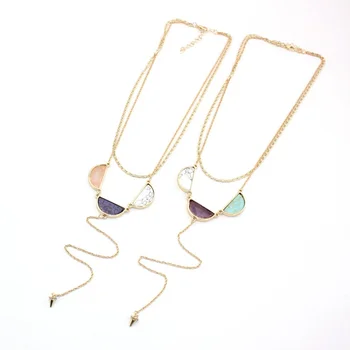 

FYJS Unique Light Yellow Gold Color Half Moon Amethysts Crystal Pendant Link Chain Necklace Rose Pink Quartz Jewelry