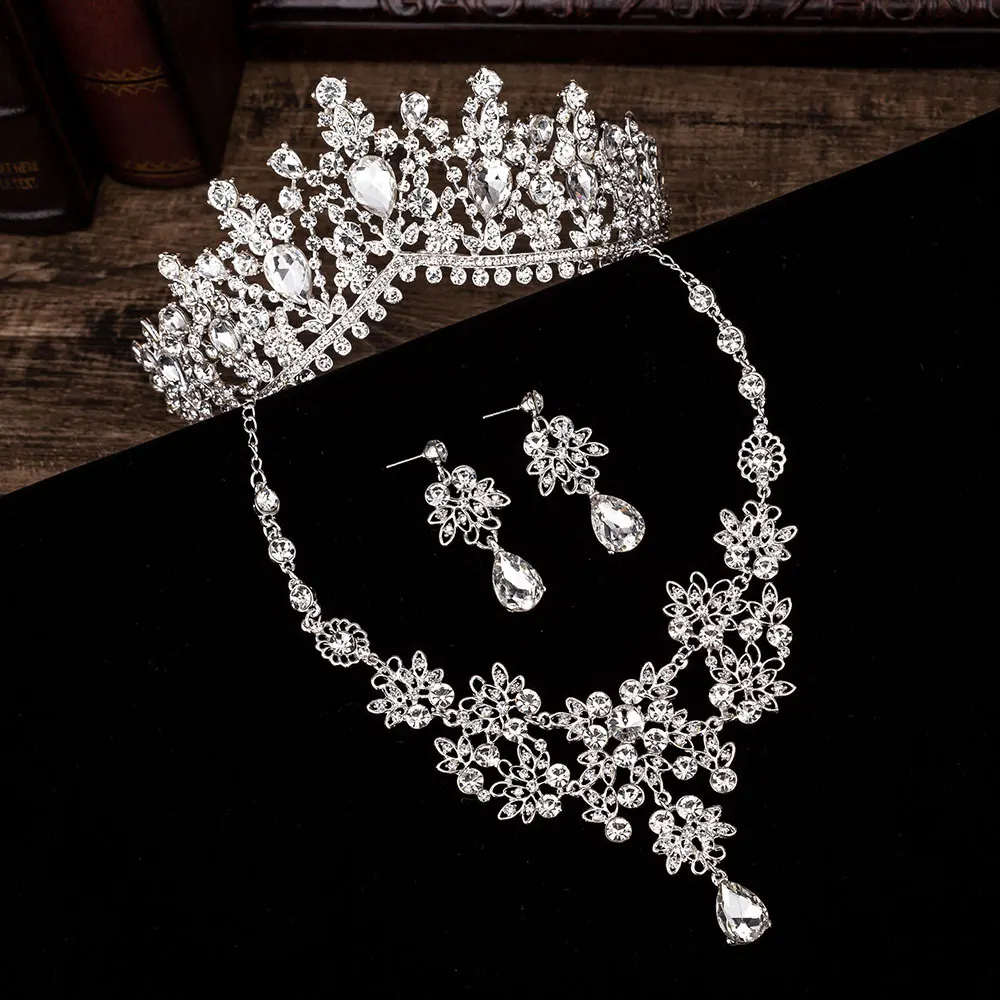KMVEXO 3 шт Европа модный роскошный с кристаллами Свадебный Венчальный со стразами Принцесса Ювелирные наборы великолепные тиары ожерелье серьги набор