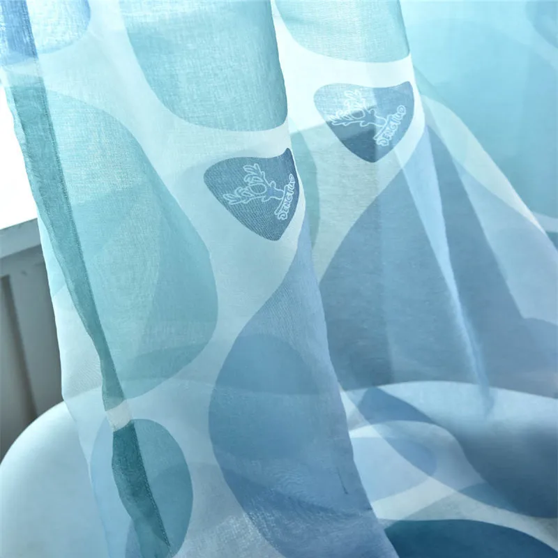 Tulle 01 Blue Cobblestone Printed Curtains Shading Fabrics for Living Room Modern Yellow Blackout Curtains Water Ripple Curtain WP419#20 - Цвет: Tulle 01