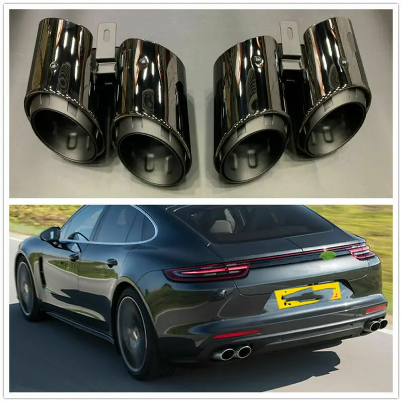 

2pcs 3 Layers modified Car exhaust muffler pipe tail throat Stainless Steel for Porsche Panamera 971 2017-2021 Gloss Black