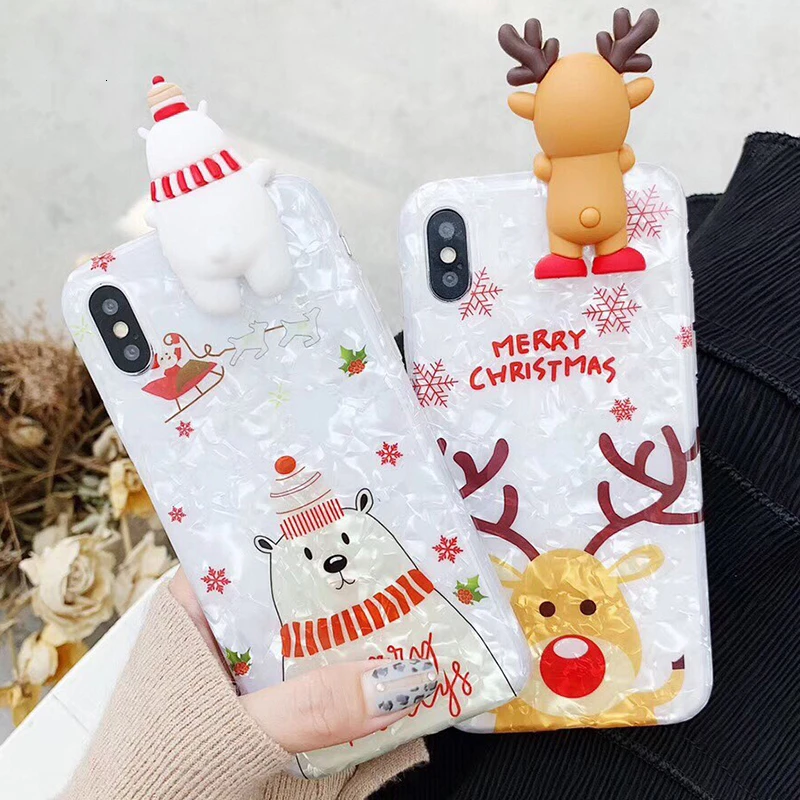 3D счастливый олень Рождество мягкие чехлы из ТПУ для iPhone 11 Pro XS Max 7 8 6S Plus Снеговик и