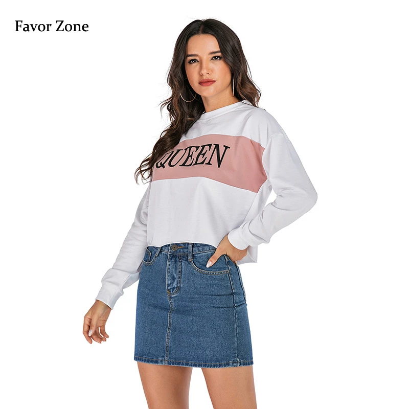 

Fashion Casual Pullovers Tops Short Style Sexy Women's Sweatshirt Letters Print O-neck Long Sleeve Autumn Winter Female Clothing