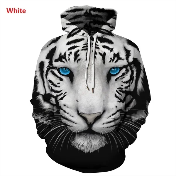 White Худи с надписью «Animal» мужская толстовка с забавным рисунком 3D Тигр Лев мода плюс размер печатная толстовка мужские и женские пуловеры - Цвет: White