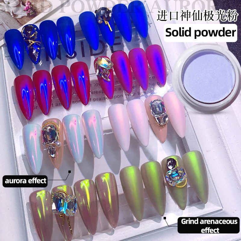 

1g/box Transparent Holo Nail Glitter Mirror Aurora Neon Powders Dust Chameleon Nail Art Chrome Pigment Dipping Powder Decoration