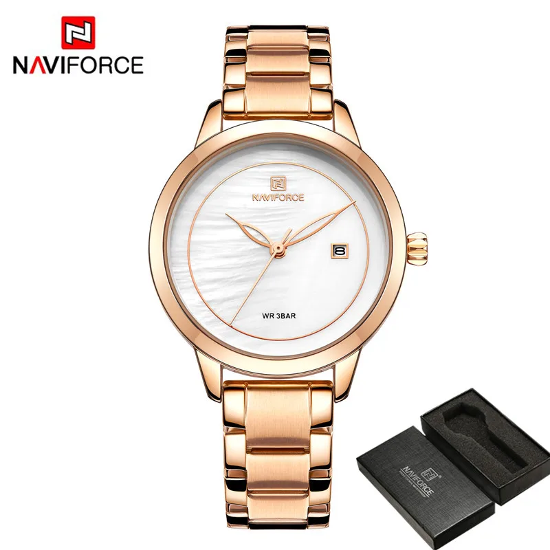 NAVIFORCE, женские часы, Топ бренд, роскошные женские наручные часы, нержавеющая сталь, классический браслет, женские часы, Relogio Feminino 5008 - Цвет: NA500801 with box