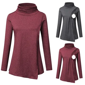 

Maternity clothes Pregnancy Maternity Blouse одежда для беременных High Neck Long Sleeve Solid Blouse Tops Free Ship Z4