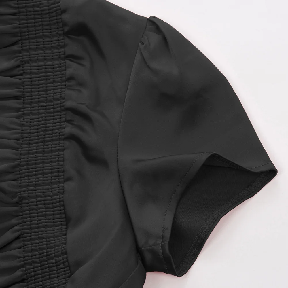 SL Женское пальто Шраг, Ретро стиль, короткий рукав, воротник-стойка, атласная с рюшами, болеро, однотонный, черный, красный, высокое качество, болеро, модные топы