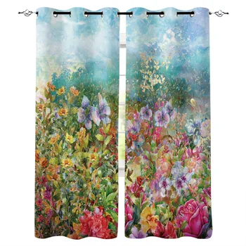 

Multi-size Spring Flowers Blooming Pattern Window Curtains Polyester Fabric Living Room Curtain Home Decor