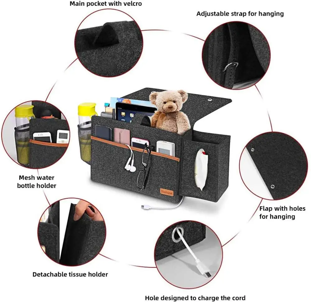 Bedside Storage Bag,Multi-Pocket Hanging Bag Storage Holder Organize Tissue ,Mobile Phone, Charger for Bedroom ,College Dorm