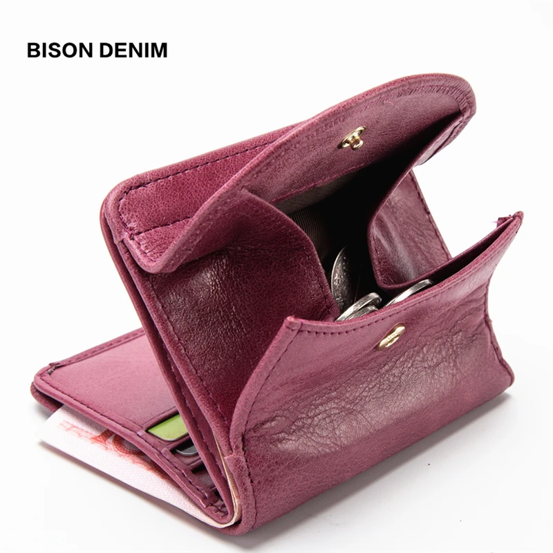 

BISON DENIM Genuine Leather Women Purse Coin Wallet for Women 2019 Cowhide Female Card Holder Carteira Feminina Lady purse B3274