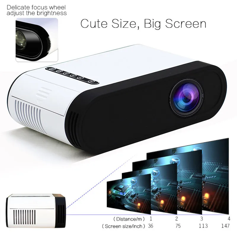 

GC20 LED Projector 500 lumen 3.5mm Audio 320x240 Pixels GC20 HDMI USB Mini Projector Home Media Player Portable
