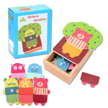 

Jigsaw Puzzle Board Diy Bear Change Clothes Dress Up Kids Wooden Toy Cartoon Animals Baby Children Educational Games Montessori