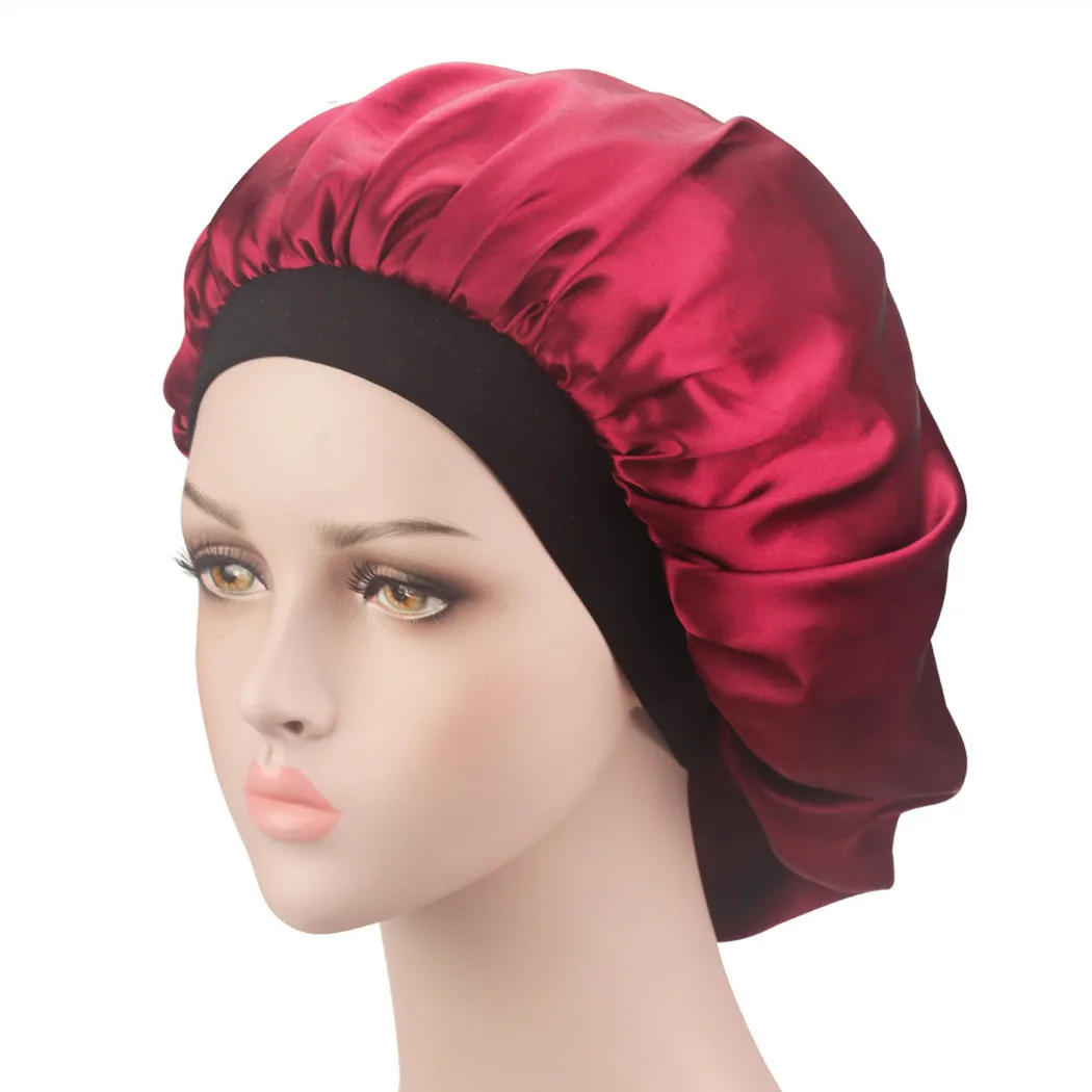 

Cross Border New Style Monochrome Nightcap Satin Chemotherapy Cap Women's Set of Head Cap
