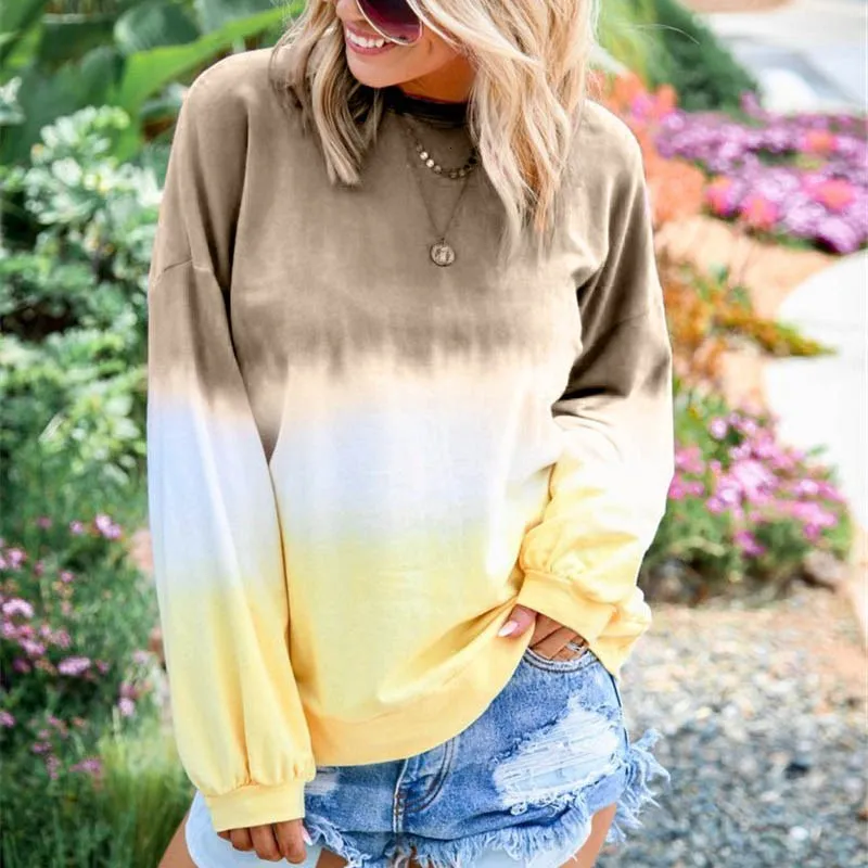 

Nice Autumn Women Long Sleeve Plus Size Hoodies Female Casual O Neck Gradient Sweatshirt Print Loose Tracksuit Pullover