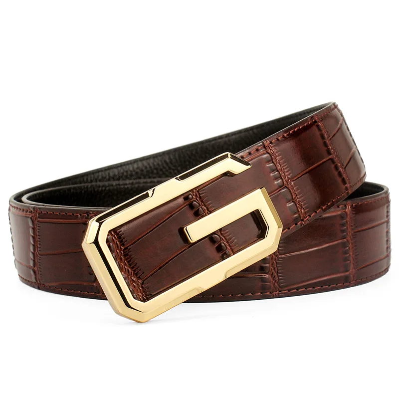 

LEOSOXS Designer Luxury Men Genuine Leather Belt Bamboo Grain Cowskin Belts For Men High Quality Male Smooth G Buckle Belt G-719