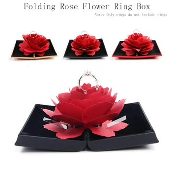 

Folding Rotating Rose Ring Box Birthday Valentine's Day Wedding Ring Box Jewelry Display Boxes