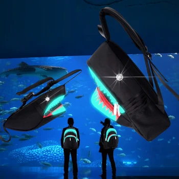 

Men Fashion USB Charging Night Luminous Shark Laptop Backpack Zipper Teenagers School Bag Mochila Travel Bag Backpack Women 2020
