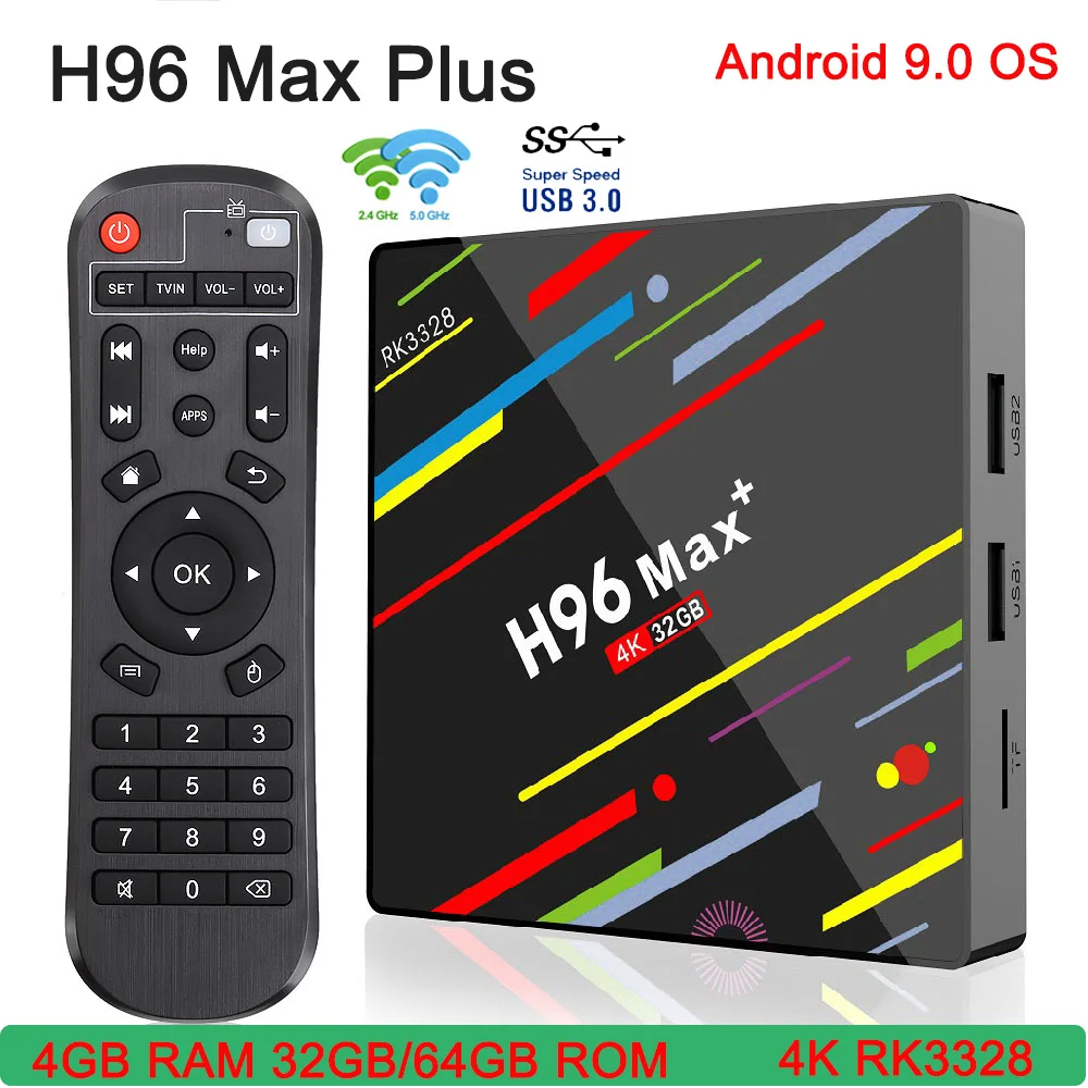 H96 Max Plus Android 9 0 Смарт ТВ коробка 4G Оперативная память 32G Встроенная RK3328 4 ядра 2 г WI FI