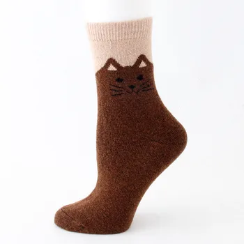 

3pairs Artificial Wool Knit Casual Daily Sport Cute Cat Gift Adults Accessories Cartoon Thickened Winter Warm Women Socks Soft