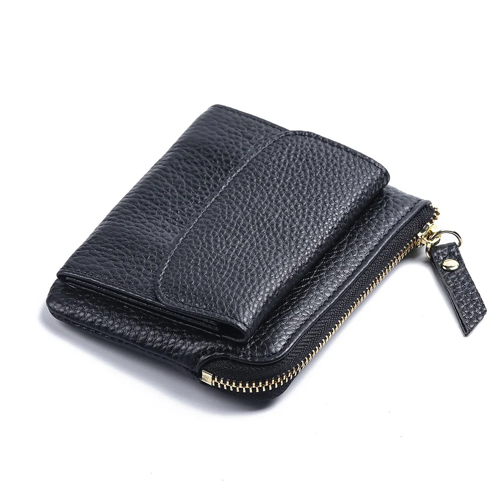 Zipper Main Bag Genuine Cow Leather Wallet Lady Card Holder Coins Pocket Versatile Handbag Flexible Key Ring Style Flap Purse