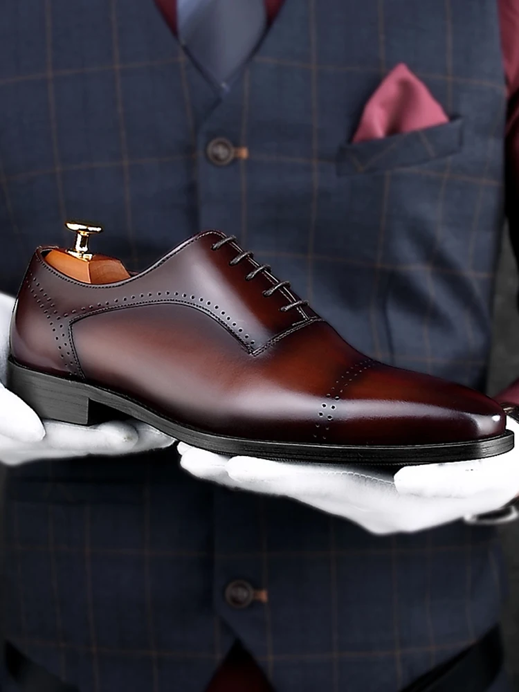 Летние мужские свадебные туфли-оксфорды ручной работы из натуральной кожи с квадратным носком и шнуровкой; мужская деловая обувь с перфорацией типа «броги» для костюма; HKN103 - Цвет: Man Tan Shoes