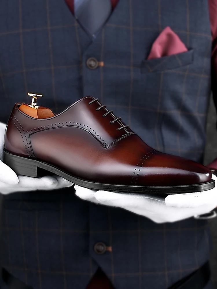 Man Tan Shoes Летние мужские свадебные туфли-оксфорды ручной работы из натуральной кожи с квадратным носком и шнуровкой; мужская деловая обувь с перфорацией типа «броги» для костюма; HKN103 - Цвет: Man Tan Shoes