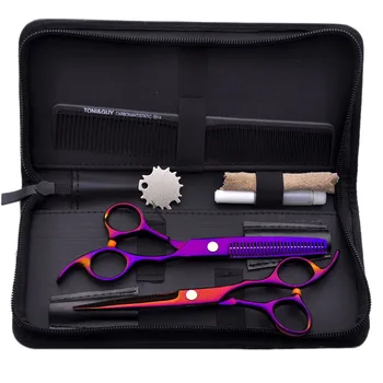 

6 Inch Pro Pet Dog Grooming Scissors Set Flat Shear Tooth Shear Purple Kit