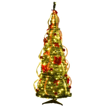 

Costway 6ft Pre-Lit Christmas Tree Fully Pull Up Tree Flat-to-Fabulous Light