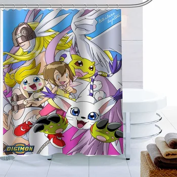 

ShunQian Digimon Cartoon Shower Curtain Polyester Fabric Bath Screens Curtains For Bathroom 3D Waterproof Bath Curtain Hook