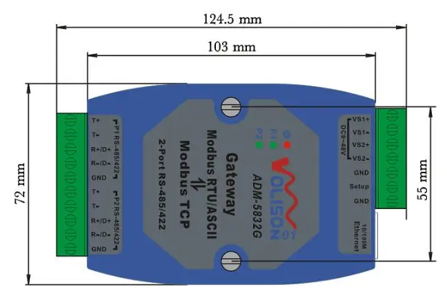 ADM-5832G Professional MODBUS Gateway Industrial Level 2 port rs485/422 Modbus RTU to Modbus TCP