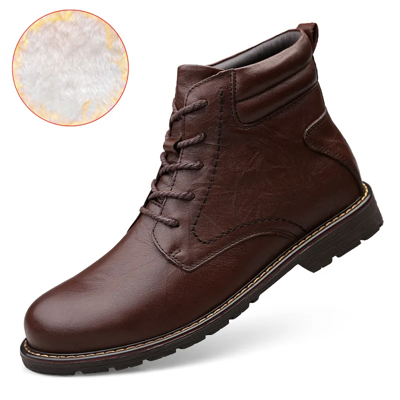 Velvet2 Теплые удобные модные зимние ботинки из натуральной кожи; Мужская зимняя обувь; водонепроницаемые ботинки; мужские шерстяные плюшевые теплые ботинки; Новинка года - Цвет: Velvet2